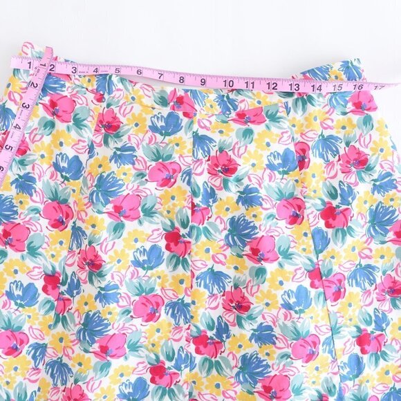 Vintage Multi Colour Floral A-Line Midi Skirt  with Pockets - Picture 3 of 13